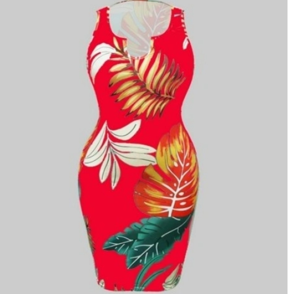 New Red Floral Summer Stretch Dress Plus Size 3XL/4XL PTP 22" Wide